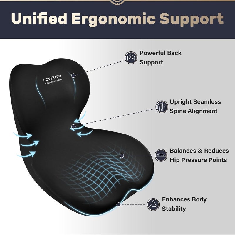 Coverado Car Seat Cushion and Lumbar Support Pillow One Piece, Memory Foam Ergonomic Back Support Driving Seat Cushion for Back Pain, Non-Slip Washable Cushion for Car, Driver, Office - Image 2
